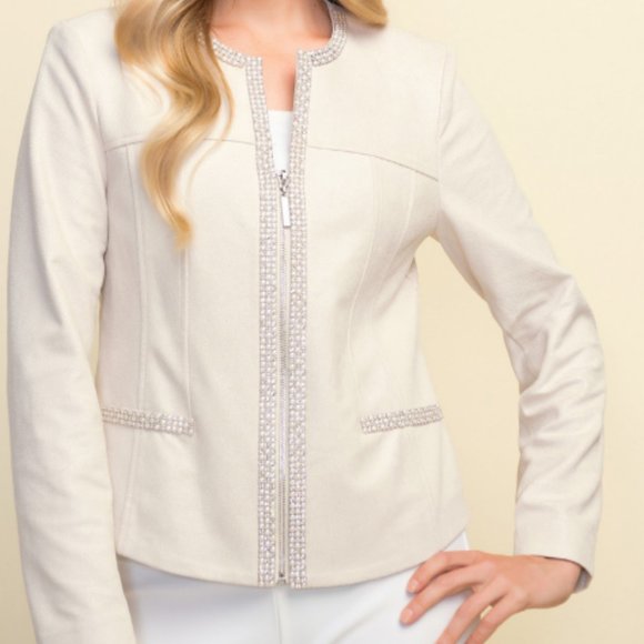 Joseph Ribkoff Jackets & Blazers - Rhinestone Trim Faux Leather Jacket